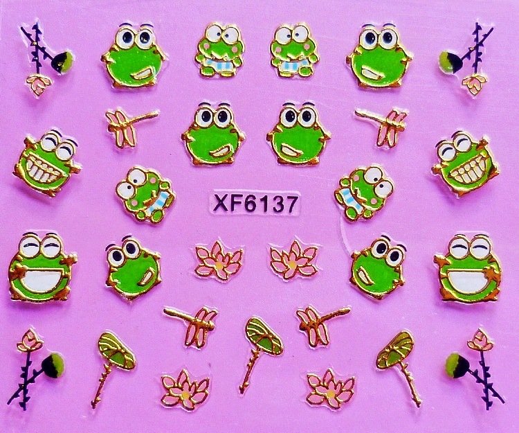 XF6135-6140 3D Gold Metal Nail Art Sticker 