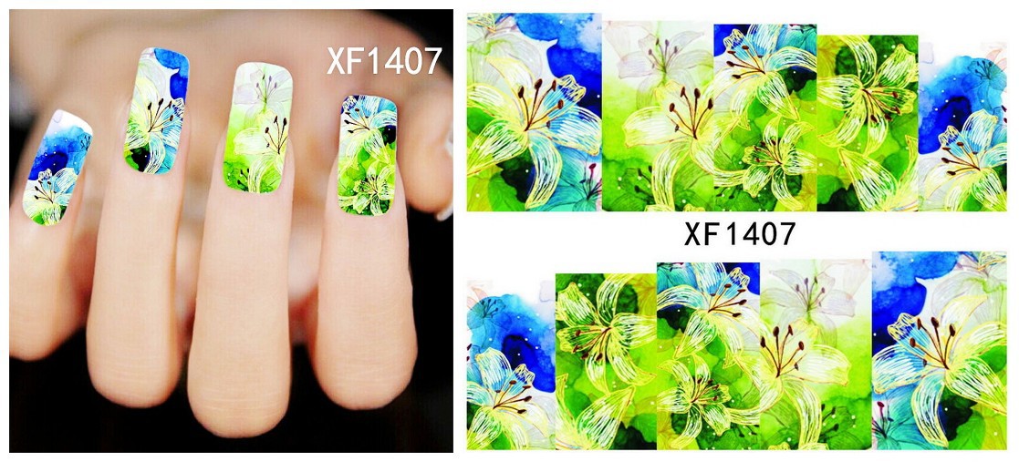 XF1402-1407 Watercolor Flower Water Nail Sticker