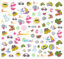 M+608-616 Summer And Cactus Water Nail Sticker 