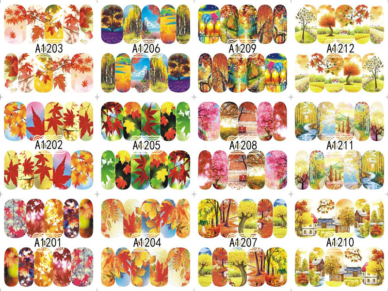 A1201-1212 Maple Leaf Water Nail Sticker