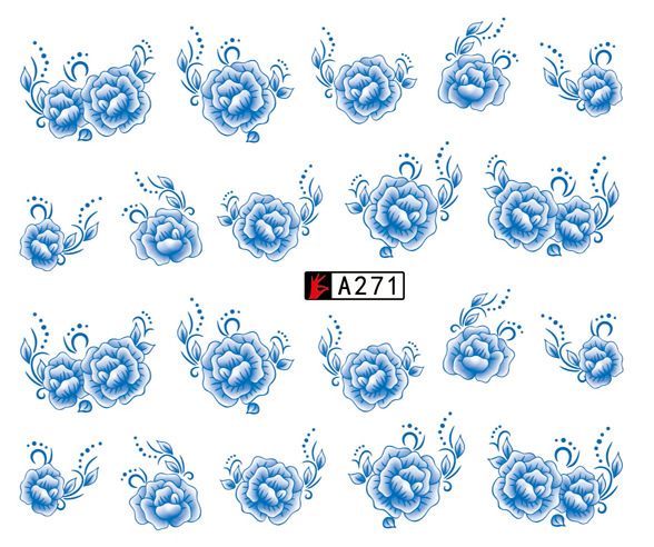A271-276 Blue Flower Water Nail Sticker