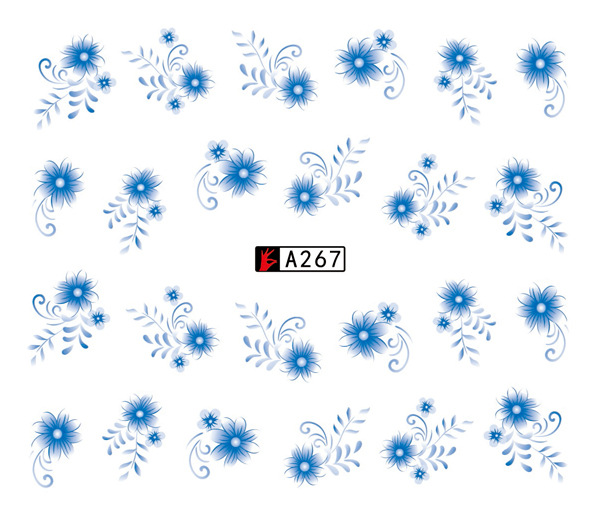 A265-270 Blue Flower Water Nail Sticker