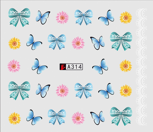 A313-318 Flowers And Butterflies Water Nail Sticker