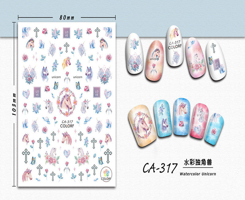 CA-317 3D Watercolor Unicorn Nail Sticker