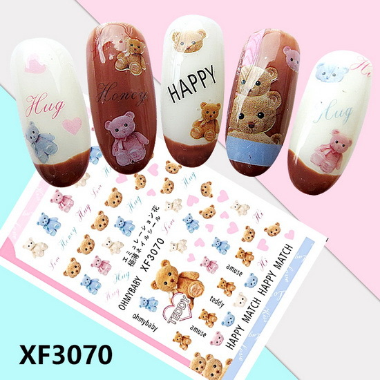 XF3070 3D Self Adhesive Teddy Bear Nail Sticker 