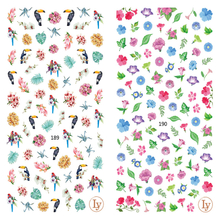 LY189-190 Thin 3D Parrot And Flower Nail Sticker