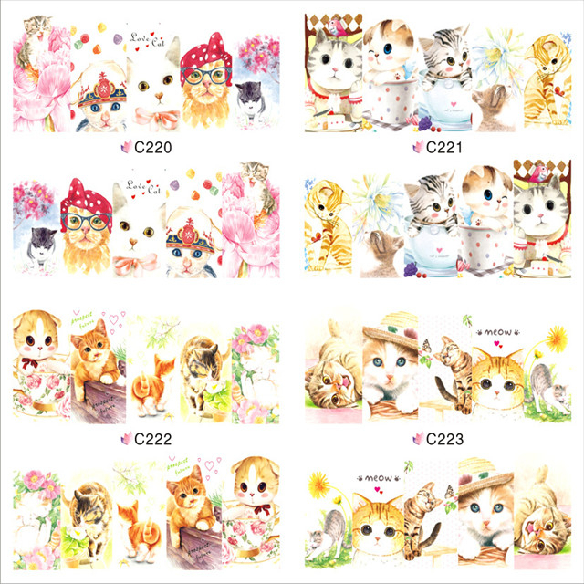 C220-223 Cute Cat Water Nail Sticker