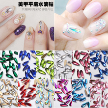multi-color nail art long Water Drop Rhinestone Crystal Flat Back charm decoration