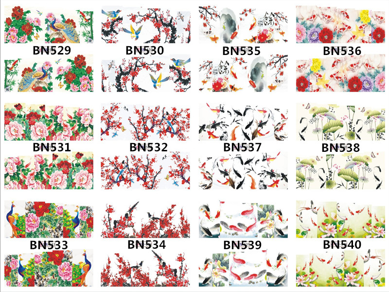 BN529-540 Flower And Fish Water Nail Sticker