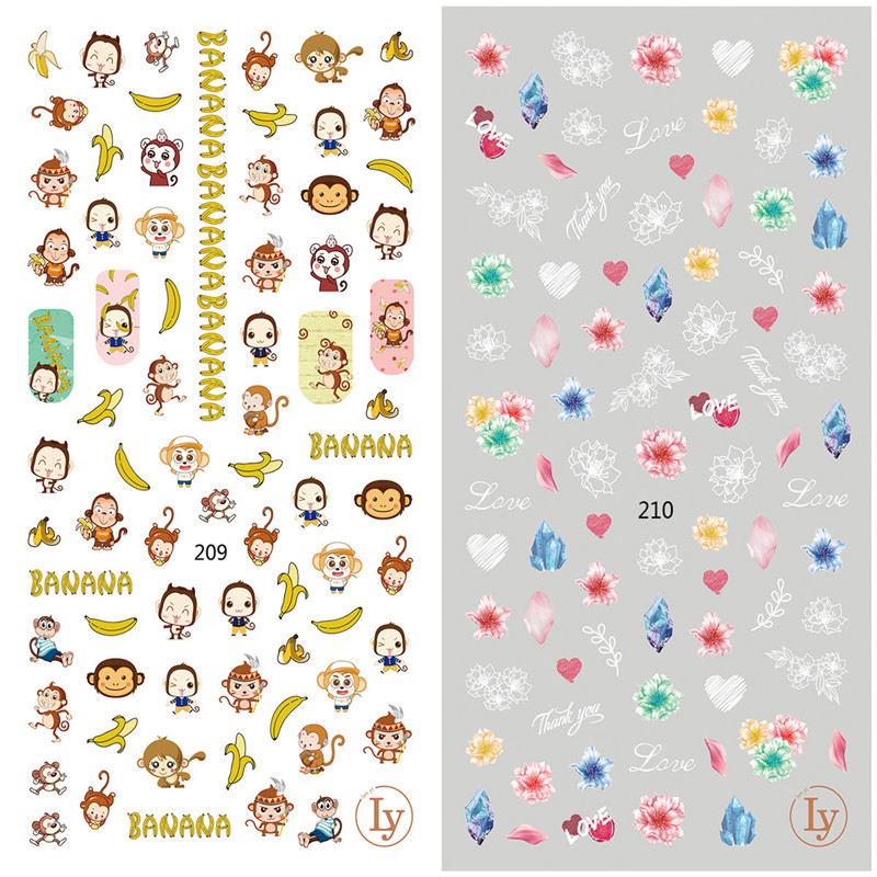 LY209-210 Thin 3D Monkey And Flower Nail Sticker