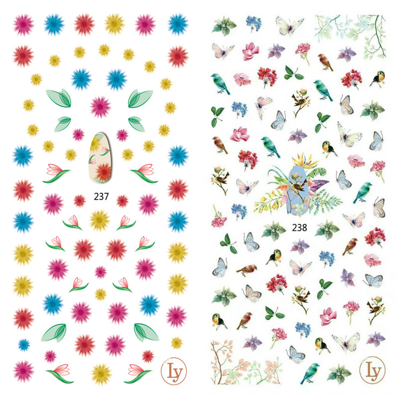 LY237-238 Thin 3D Flower And Birds Nail Sticker