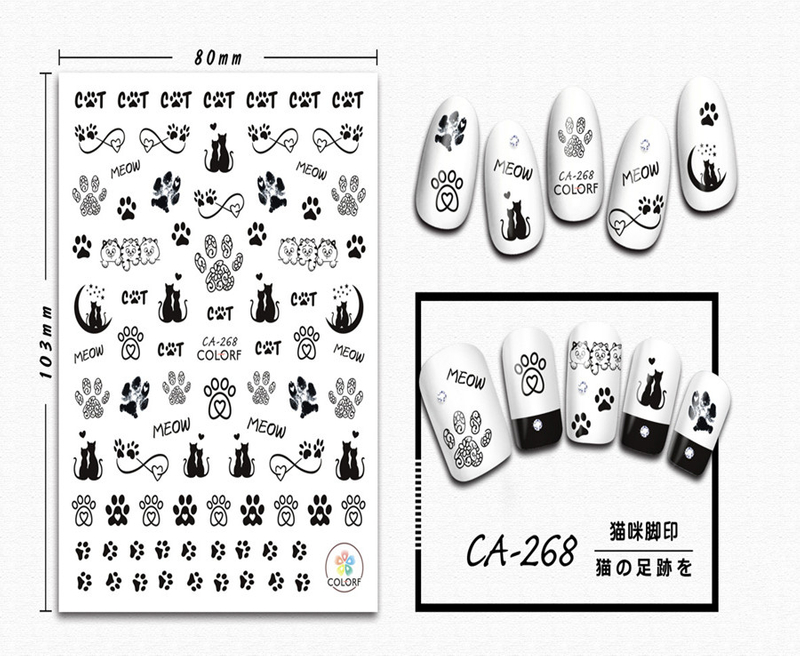 CA-268 3D Cat Footprint Nail Art Sticker