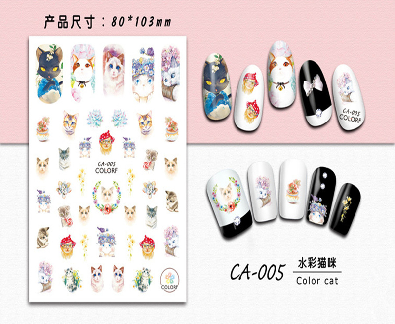 CA-005 3D Watercolor Cat Nail Art Sticker