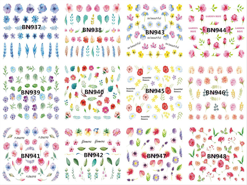 BN937-948 Flower Water Nail Sticker