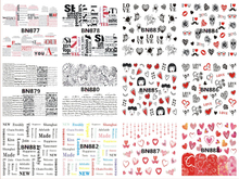 BN877-888 Words And Heart Water Nail Sticker