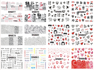 BN877-888 Words And Heart Water Nail Sticker