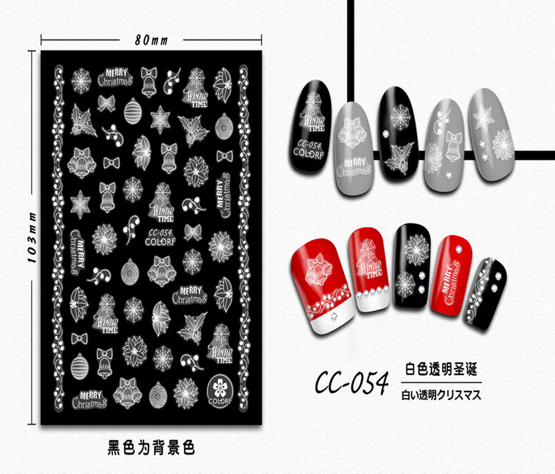 CC-054 3D White Transparent Christmas Nail Sticker