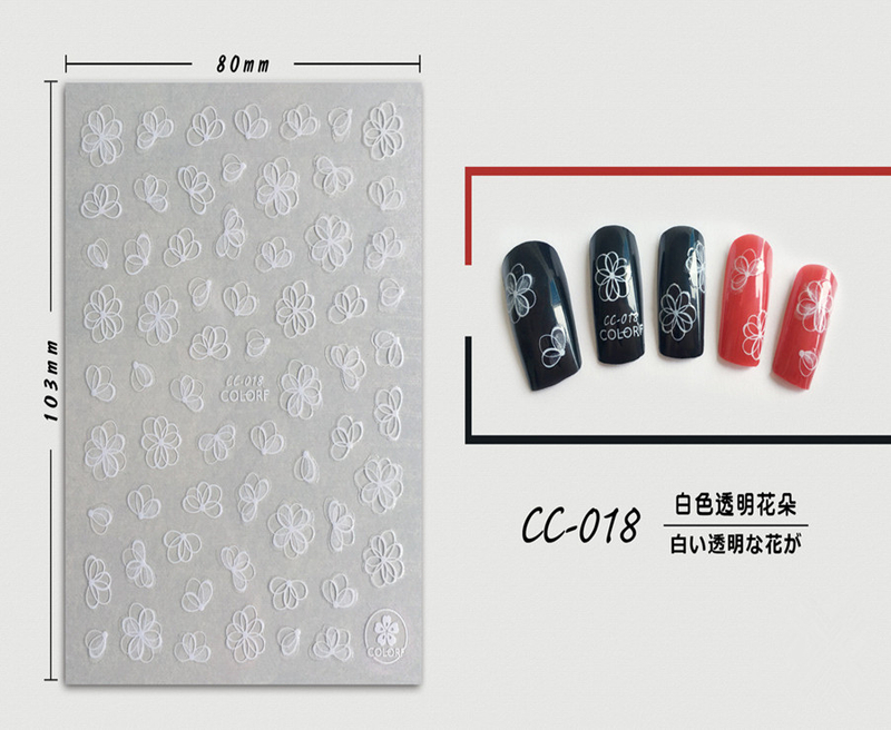 CC-018 3D White Transparent Flower Nail Sticker