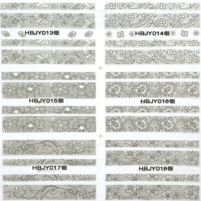 HBJY013-018 Silver Lace Nail Art Sticker 