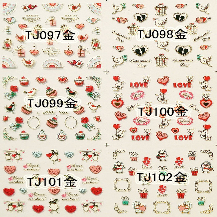 TJ097-108 3D Gold Love Nail Art Sticker 