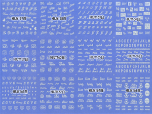 HBJY157-168 3D White Letters Nail Art Sticker 
