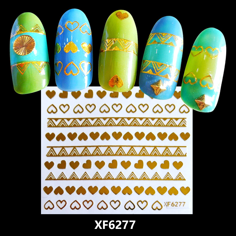 XF6277 3D Gold Metal Nail Art Sticker 