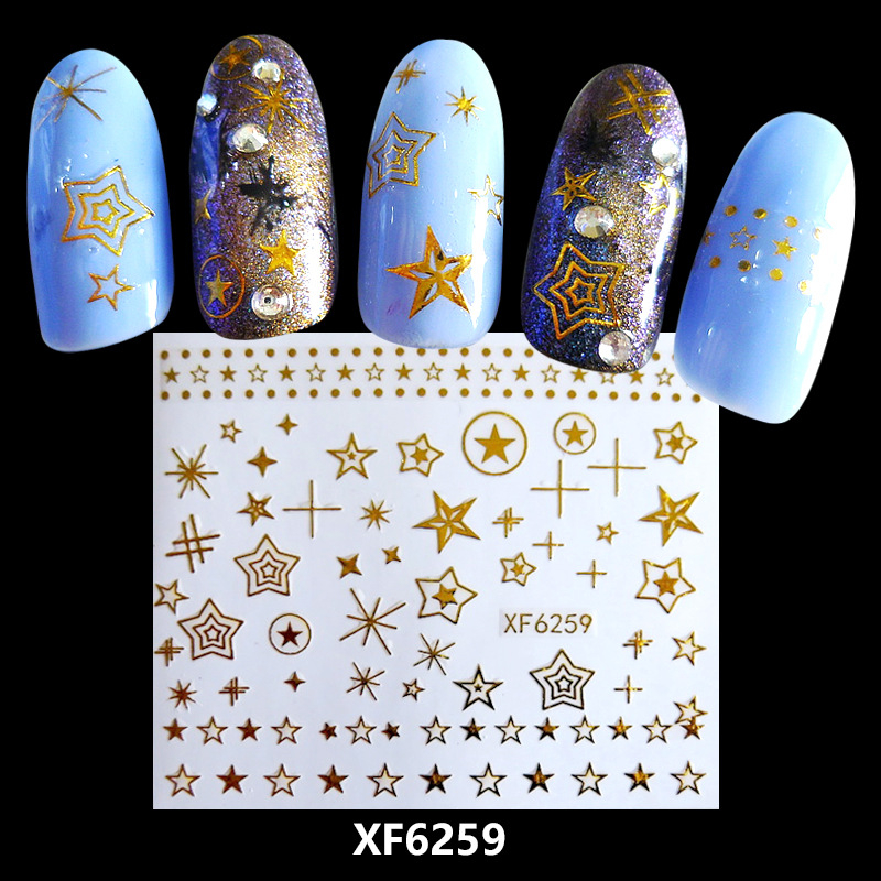 XF6259 3D Gold Metal Nail Art Sticker 