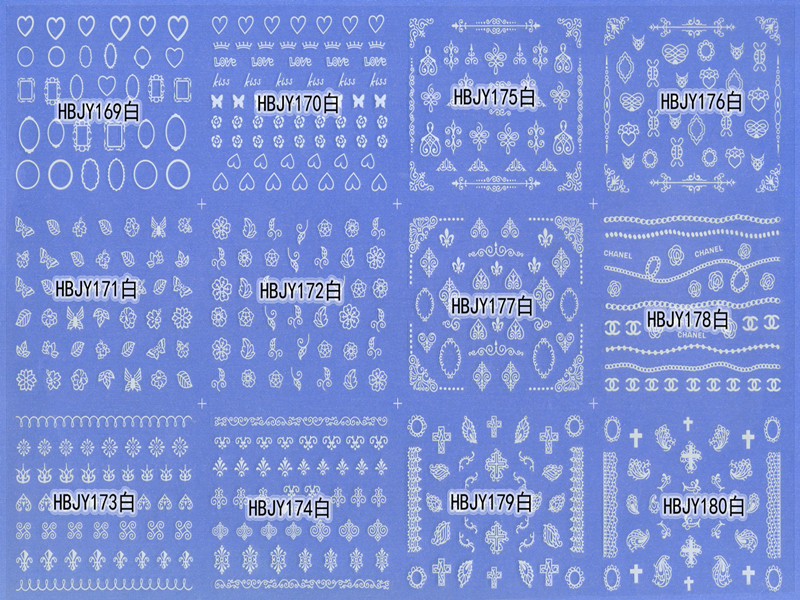 HBJY169-180 3D White Nail Art Sticker 