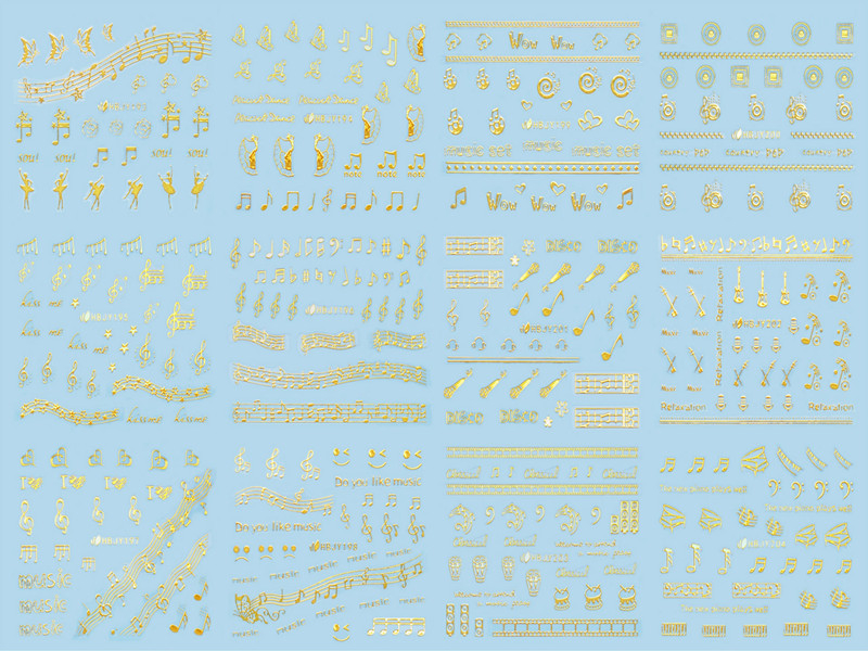 HBJY193-204 3D Gold Musical Note Nail Art Sticker 