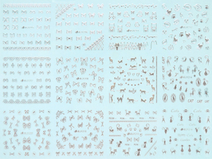 HBJY205-216 3D Silver Bow And Cat Nail Art Sticker 