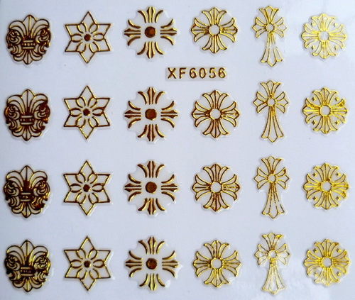 XF6055-6060 3D Gold Metal Nail Art Sticker 