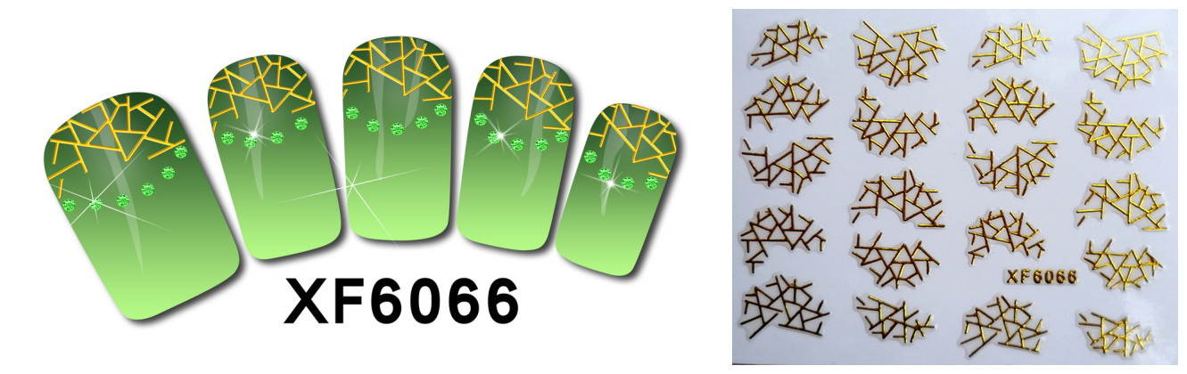XF6061-6066 3D Gold Metal Nail Art Sticker 