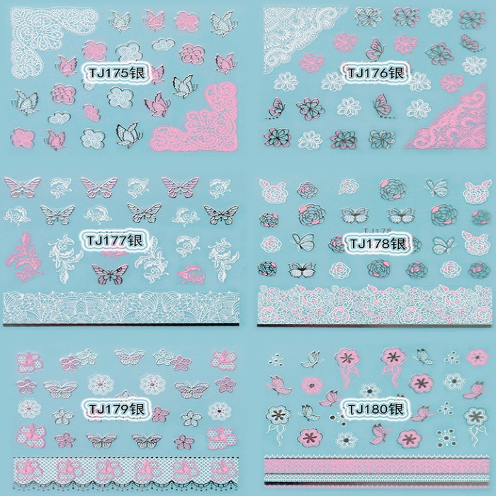 TJ169-180 3D Silver Nail Art Sticker 