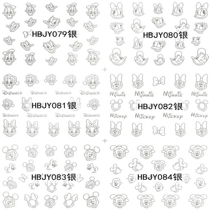 HBJY073-084 3D Silver Cartoon Nail Art Sticker 