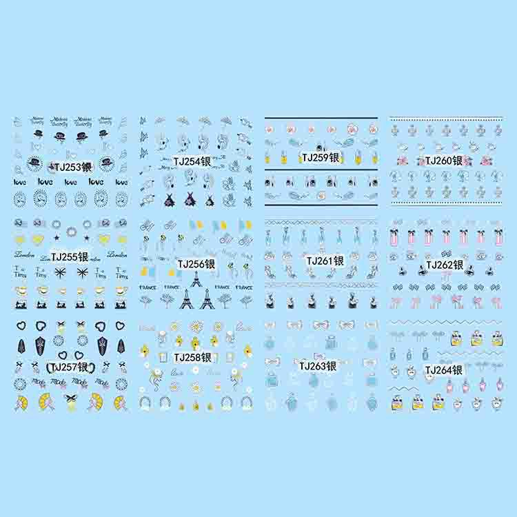 TJ253-264 3D Silver Nail Art Sticker 