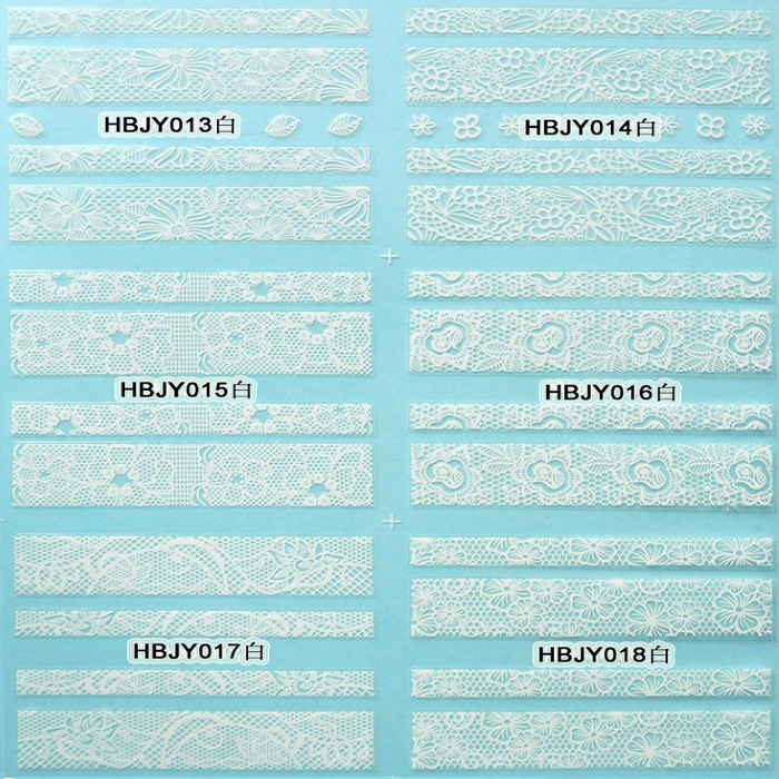 HBJY013-018 White Lace Nail Art Sticker 