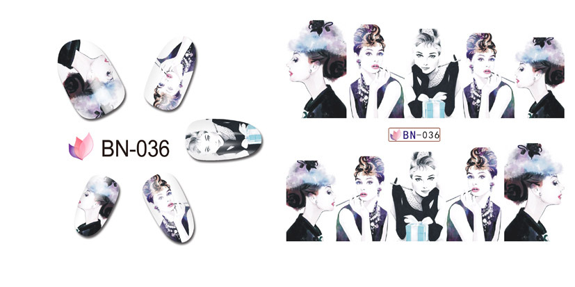 BN031-036 Women Water Nail Sticker