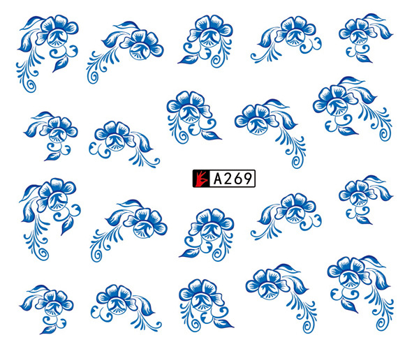 A265-270 Blue Flower Water Nail Sticker