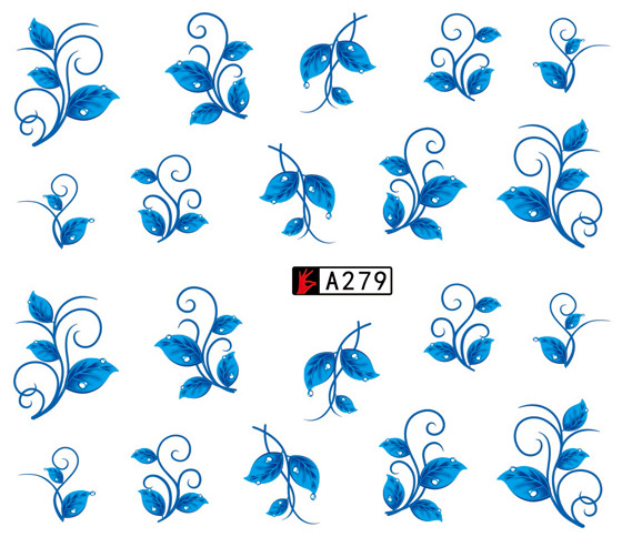 A277-282 Blue Flower Water Nail Sticker