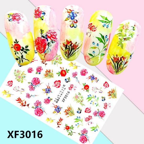 XF3016 3D Self Adhesive Flower Nail Art Sticker 