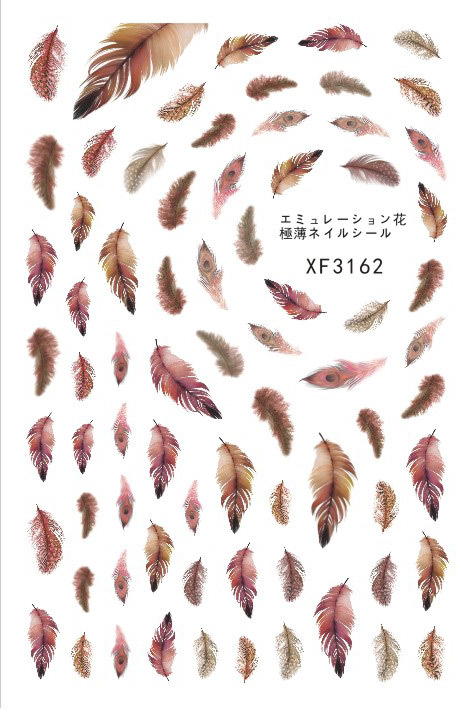 XF3162 3D Self Adhesive Feather Nail Sticker 
