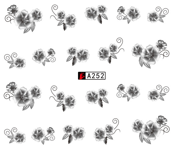 A247-252 Black Flower Water Nail Sticker