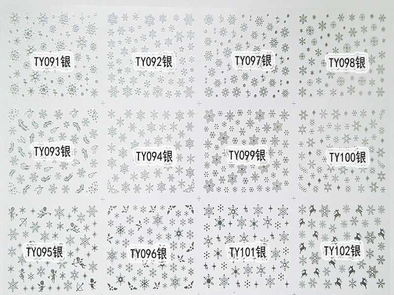TY091-102 3D Silver Christmas Snowflake Nail Art Sticker 