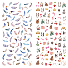 LY095-096 Thin 3D Feather And Rabbit Nail Art Sticker