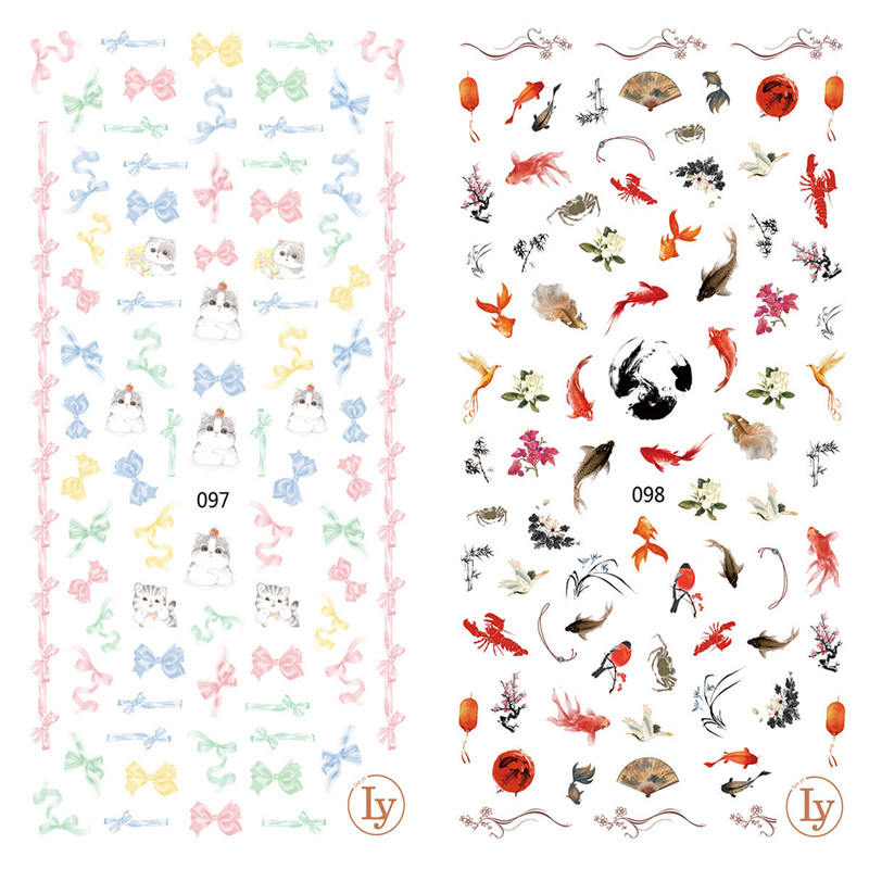 LY097-098 Thin 3D Cat And Fish Nail Art Sticker
