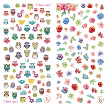 LY115-116 Thin 3D Cartoon Owl And Flower Nail Sticker