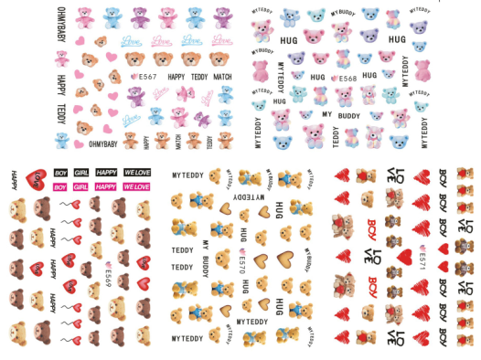 E567-E577 3D Teddy Bear Simulation Nail Art Sticker