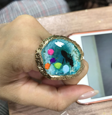 Fashion Agate Stone Gold Plated Nail Color Ring Palette