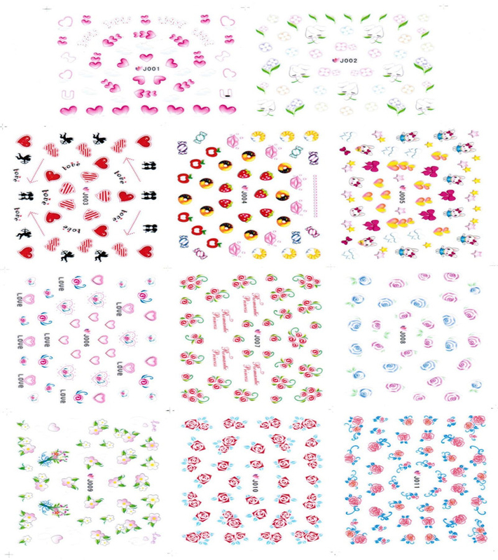 J001-011 3D Flower and heart Simulation Nail Art Sticker