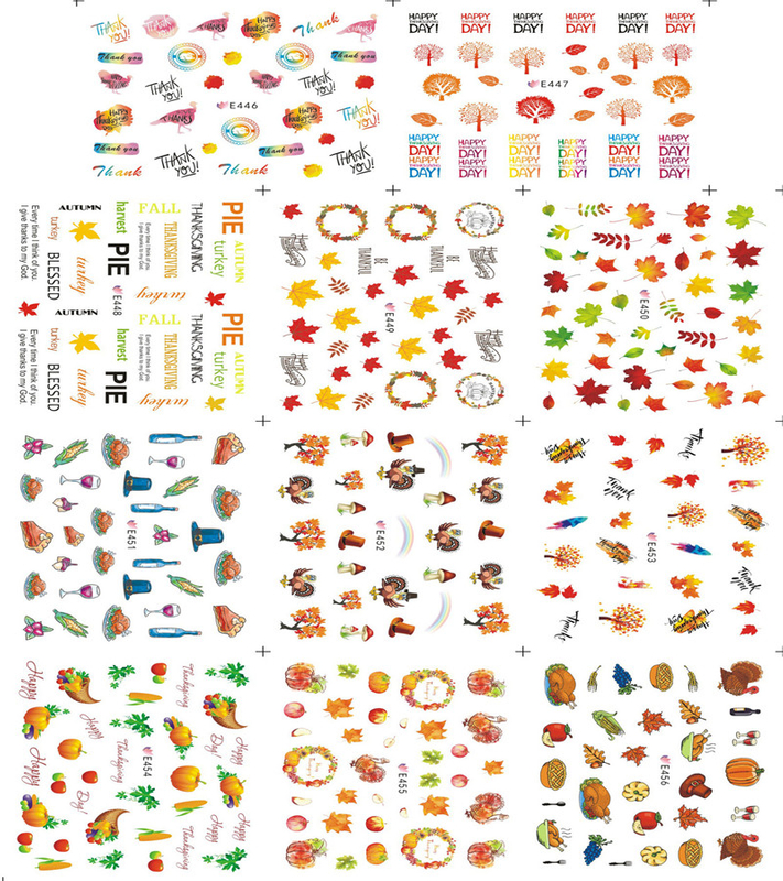 E446-456 3D Thanksgiving Maple Leaf Simulation Nail Art Sticker